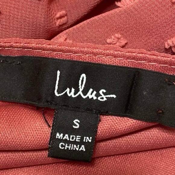 Lulus Pink Short Sleeve Swiss Dot Ruffle Tiered Faux Wrap A Line Midi Dress Sz S - Picture 4 of 5